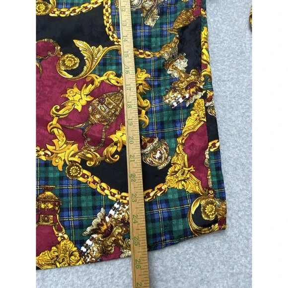 Vintage Bells Camice‎ Womens Blouse Large 12 Silk Baroque Chain Plaid 90s Preppy - Picture 8 of 13